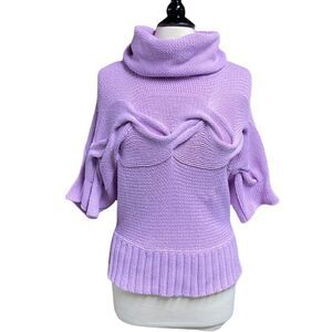 Kensie Pretty Lavender Cowl-neck Short Sleeve Cable Knit Sweater